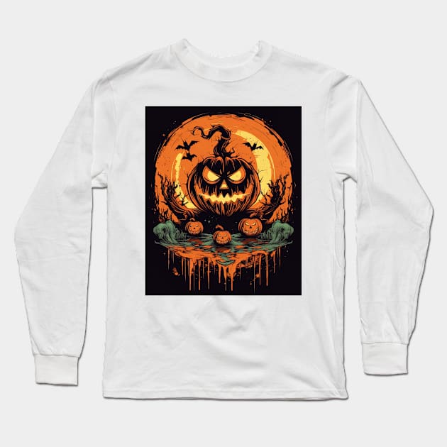 possessed pumpkin during halloween Long Sleeve T-Shirt by Maverick Media